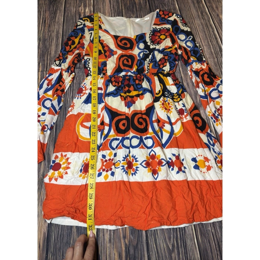 Pitanga Dress Womens M Multicolor Tiered Mini Long Sleeve Boho Chic Casual - Picture 4 of 16